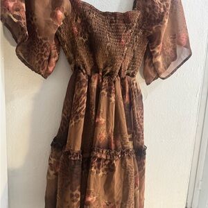 Elegant Brown Leopard Print Dress